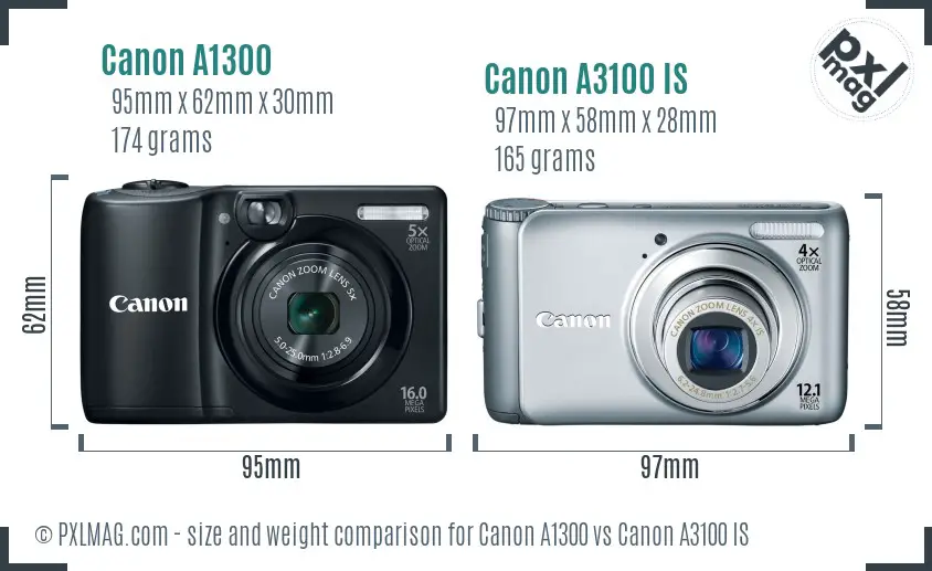 Canon A1300 vs Canon A3100 IS size comparison