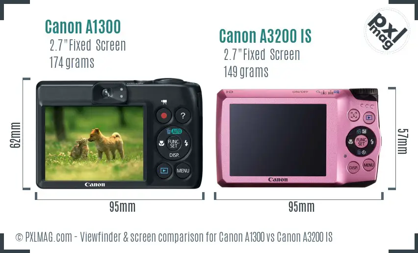 Canon A1300 vs Canon A3200 IS Screen and Viewfinder comparison