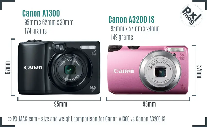 Canon A1300 vs Canon A3200 IS size comparison
