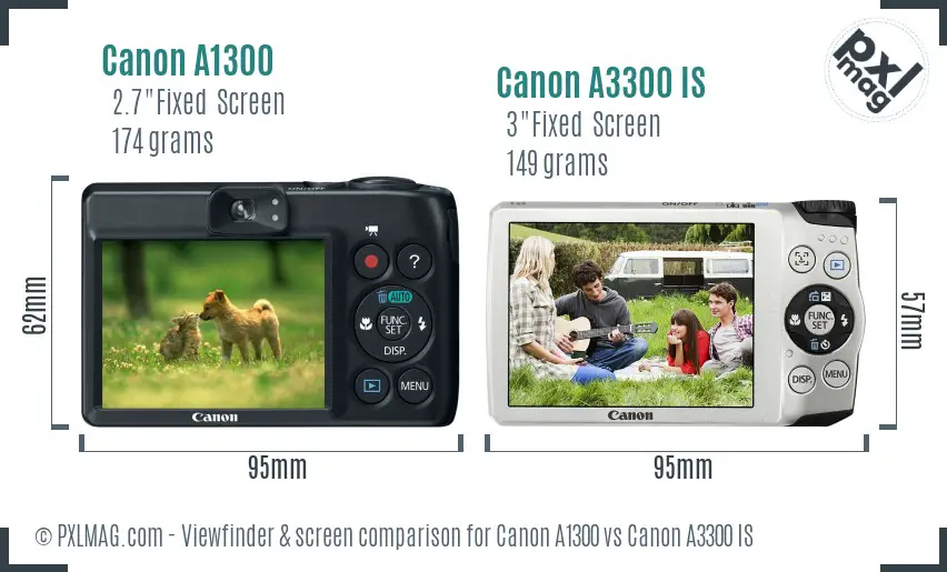 Canon A1300 vs Canon A3300 IS Screen and Viewfinder comparison