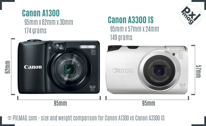 Canon A1300 vs Canon A3300 IS size comparison