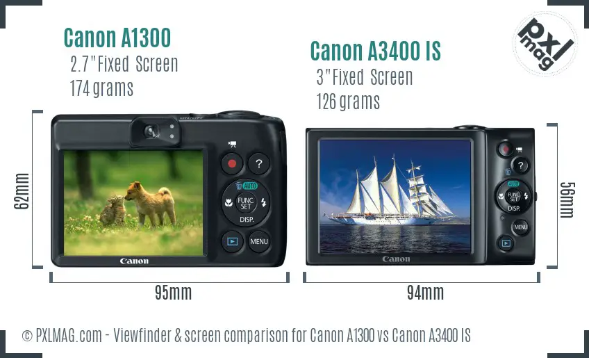 Canon A1300 vs Canon A3400 IS Screen and Viewfinder comparison