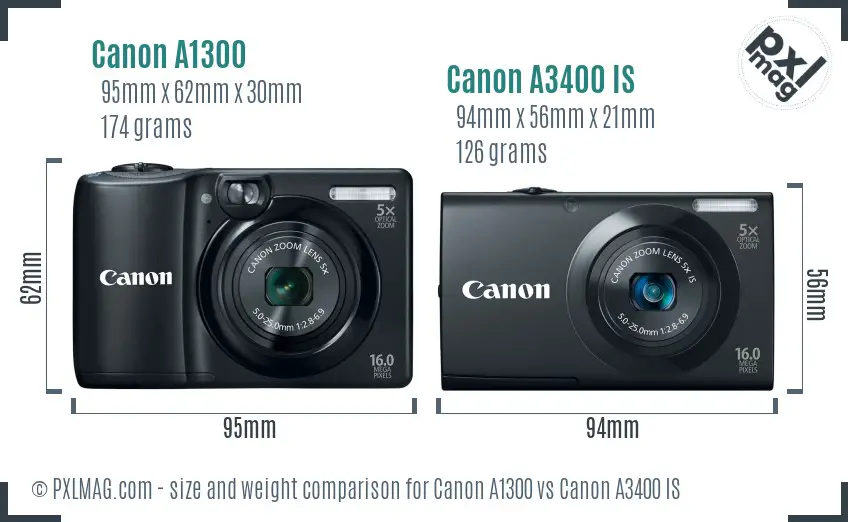 Canon A1300 vs Canon A3400 IS size comparison