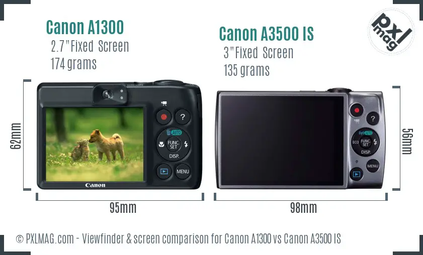 Canon A1300 vs Canon A3500 IS Screen and Viewfinder comparison