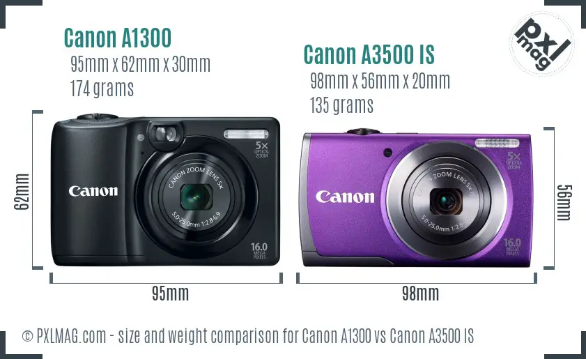 Canon A1300 vs Canon A3500 IS size comparison