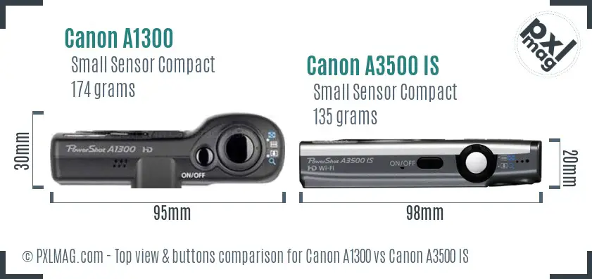 Canon A1300 vs Canon A3500 IS top view buttons comparison