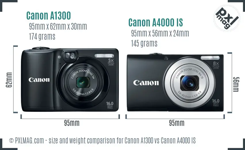 Canon A1300 vs Canon A4000 IS size comparison