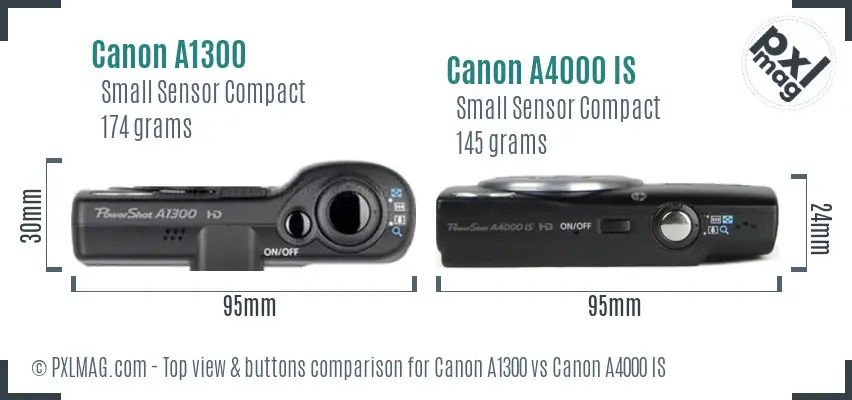 Canon A1300 vs Canon A4000 IS top view buttons comparison