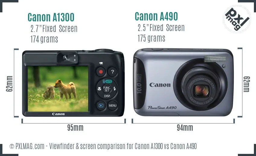 Canon A1300 vs Canon A490 Screen and Viewfinder comparison