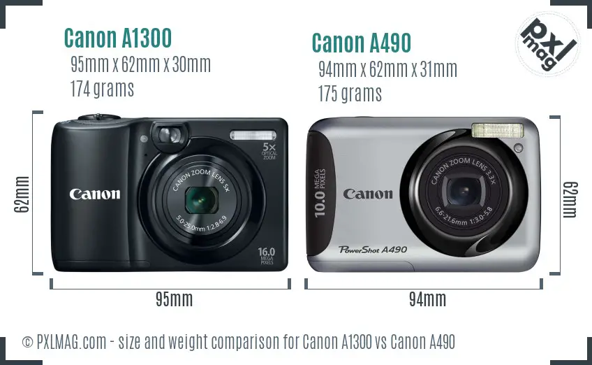 Canon A1300 vs Canon A490 size comparison