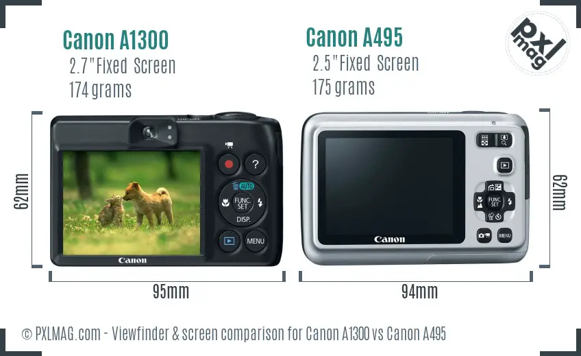 Canon A1300 vs Canon A495 Screen and Viewfinder comparison
