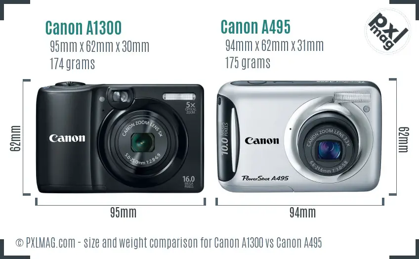 Canon A1300 vs Canon A495 size comparison