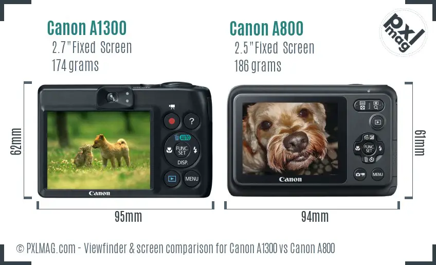 Canon A1300 vs Canon A800 Screen and Viewfinder comparison