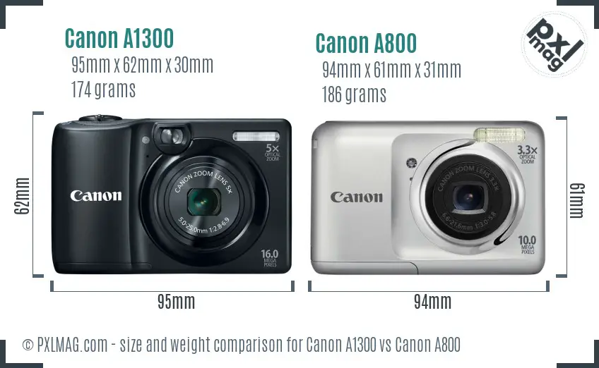 Canon A1300 vs Canon A800 size comparison