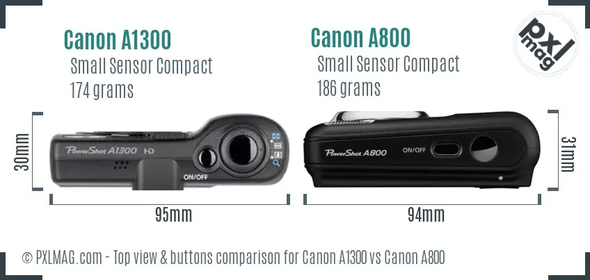 Canon A1300 vs Canon A800 top view buttons comparison
