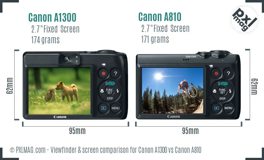 Canon A1300 vs Canon A810 Screen and Viewfinder comparison