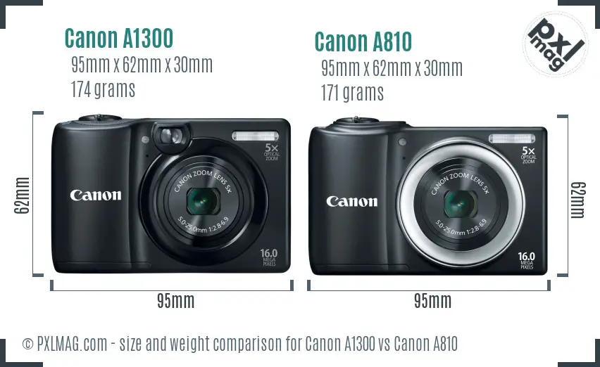 Canon A1300 vs Canon A810 size comparison