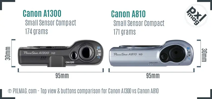 Canon A1300 vs Canon A810 top view buttons comparison
