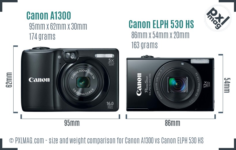 Canon A1300 vs Canon ELPH 530 HS size comparison Canon A1300 vs Canon ELPH 530 HS size comparison