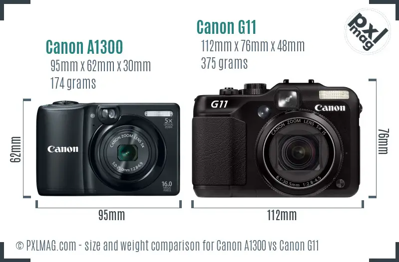 Canon A1300 vs Canon G11 size comparison
