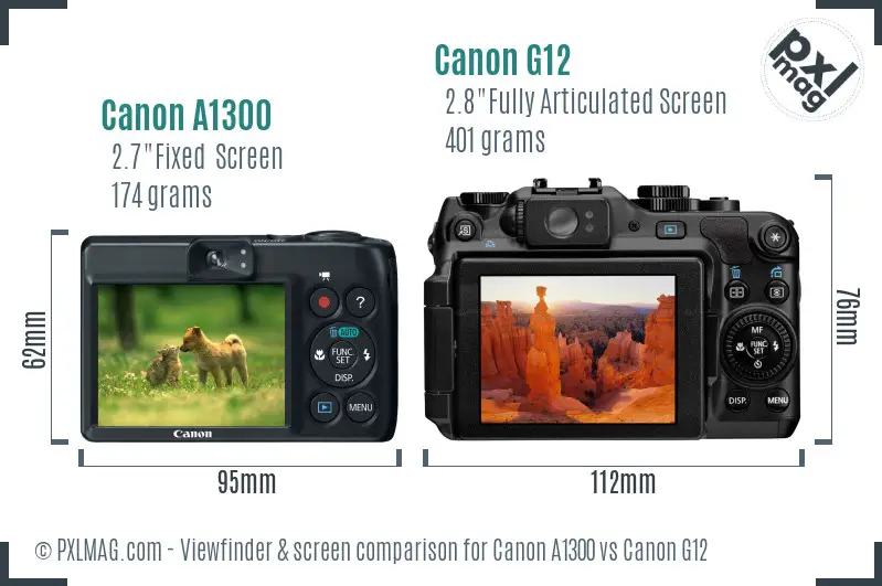 Canon A1300 vs Canon G12 Screen and Viewfinder comparison