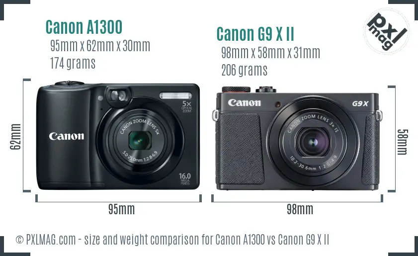 Canon A1300 vs Canon G9 X II size comparison