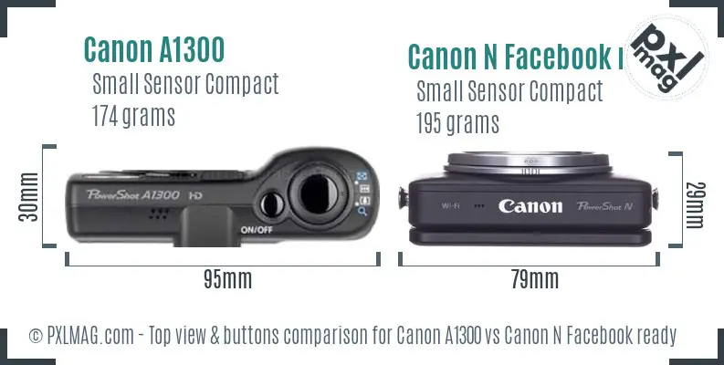 Canon A1300 vs Canon N Facebook ready top view buttons comparison