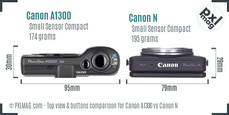 Canon A1300 vs Canon N top view buttons comparison