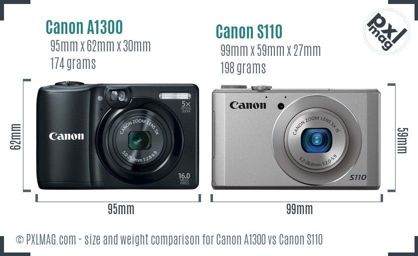 Canon A1300 vs Canon S110 size comparison
