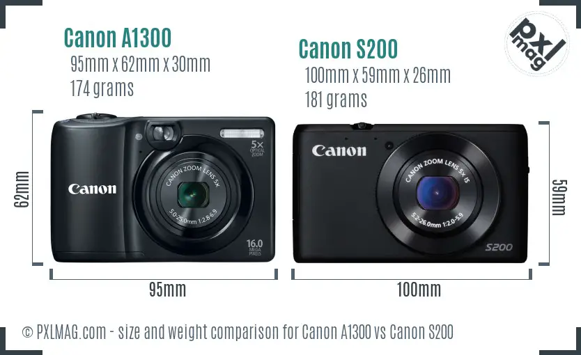 Canon A1300 vs Canon S200 size comparison