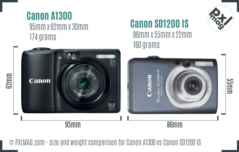 Canon A1300 vs Canon SD1200 IS size comparison