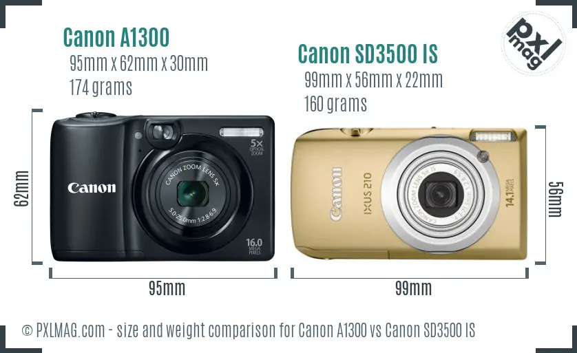 Canon A1300 vs Canon SD3500 IS size comparison