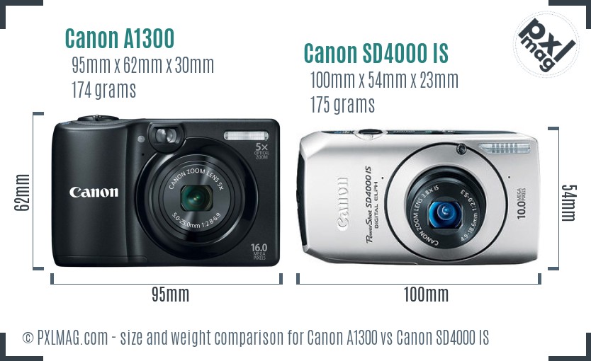 Canon A1300 vs Canon SD4000 IS size comparison