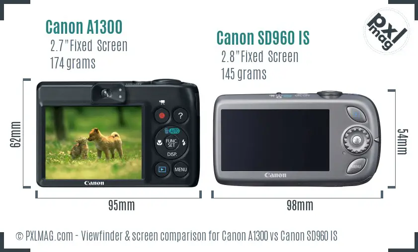 Canon A1300 vs Canon SD960 IS Screen and Viewfinder comparison