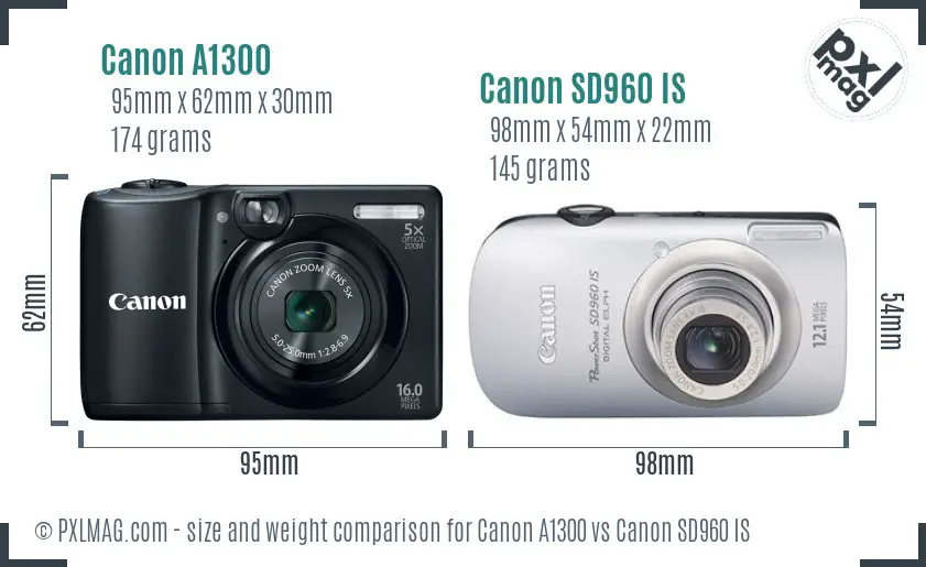 Canon A1300 vs Canon SD960 IS size comparison