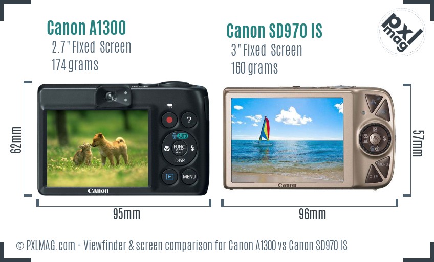 Canon A1300 vs Canon SD970 IS Screen and Viewfinder comparison