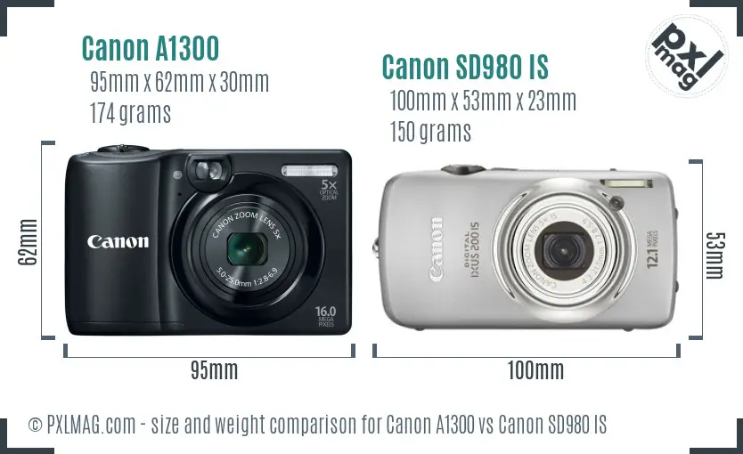 Canon A1300 vs Canon SD980 IS size comparison