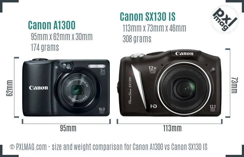 Canon A1300 vs Canon SX130 IS size comparison