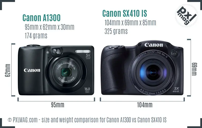 Canon A1300 vs Canon SX410 IS size comparison Canon A1300 vs Canon SX410 IS size comparison