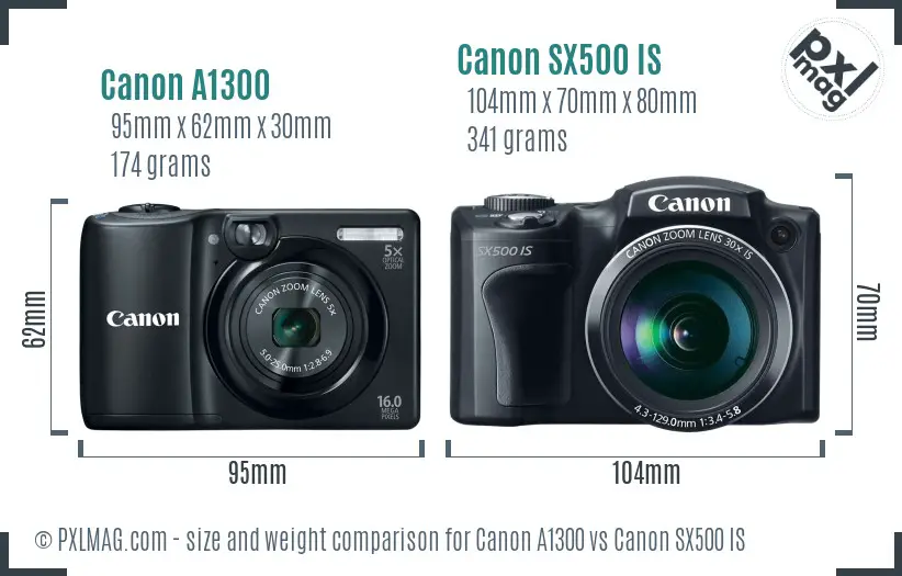 Canon A1300 vs Canon SX500 IS size comparison