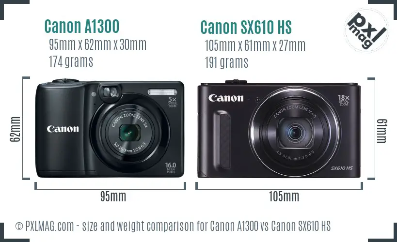 Canon A1300 vs Canon SX610 HS size comparison Canon A1300 vs Canon SX610 HS size comparison
