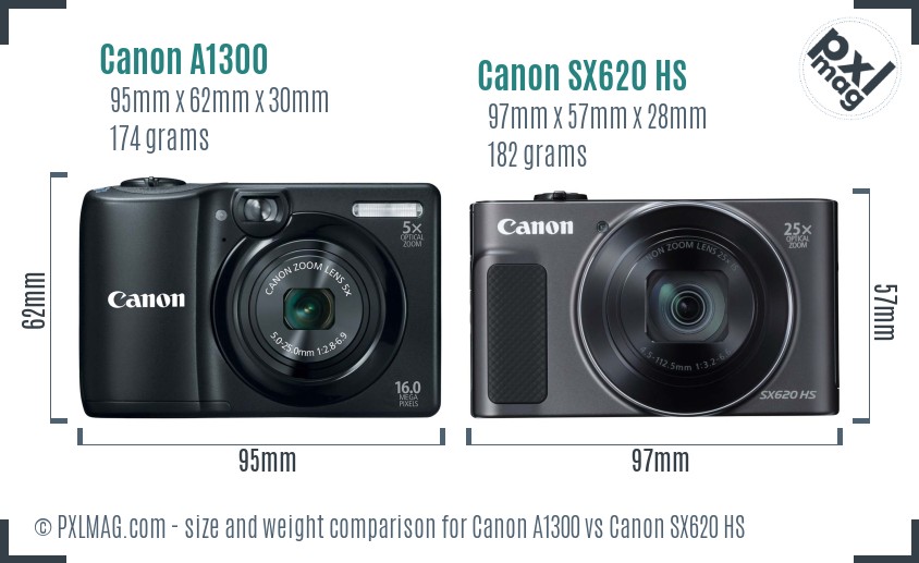 Canon A1300 vs Canon SX620 HS size comparison Canon A1300 vs Canon SX620 HS size comparison