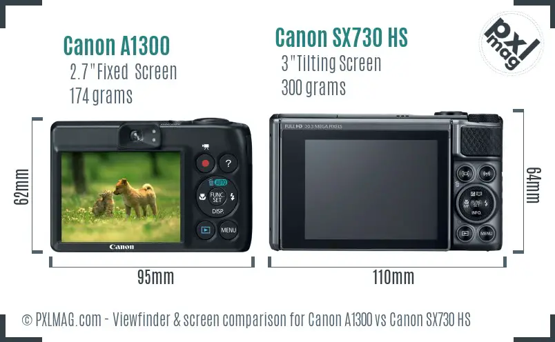Canon A1300 vs Canon SX730 HS Screen and Viewfinder comparison