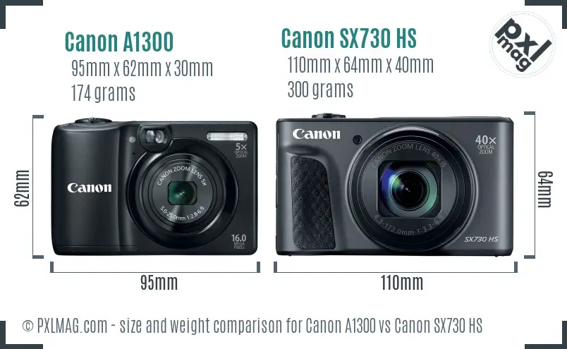 Canon A1300 vs Canon SX730 HS size comparison