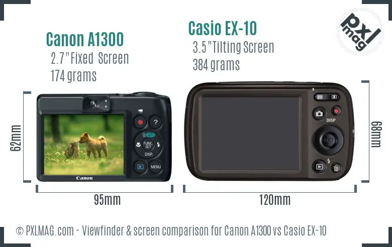 Canon A1300 vs Casio EX-10 Screen and Viewfinder comparison