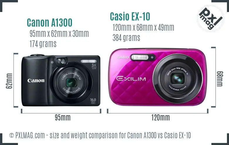 Canon A1300 vs Casio EX-10 size comparison