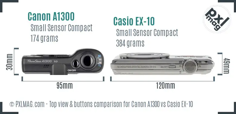 Canon A1300 vs Casio EX-10 top view buttons comparison