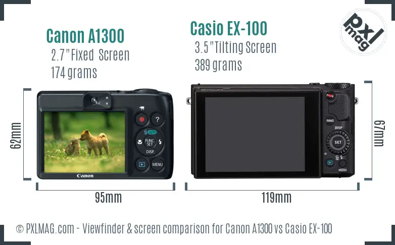 Canon A1300 vs Casio EX-100 Screen and Viewfinder comparison Canon A1300 vs Casio EX-100 Screen and Viewfinder comparison