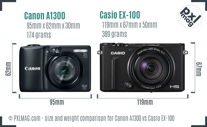 Canon A1300 vs Casio EX-100 size comparison Canon A1300 vs Casio EX-100 size comparison
