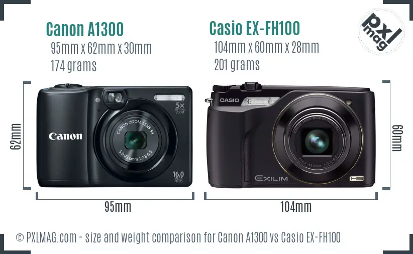 Canon A1300 vs Casio EX-FH100 size comparison